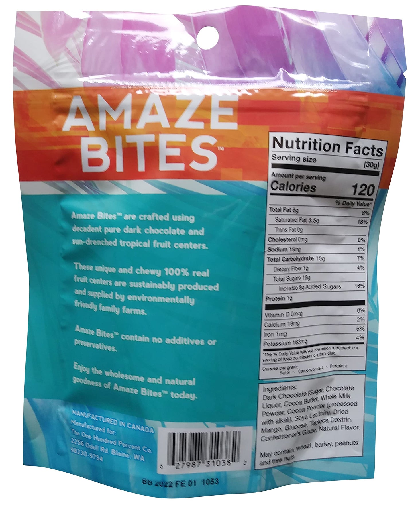 Amaze Bites - Chocolate & Fruit Like Never Before. 100% Real Fruit Covered With Decadent Dark Chocolate (3.5 Oz) (Mango) 3.5 Oun