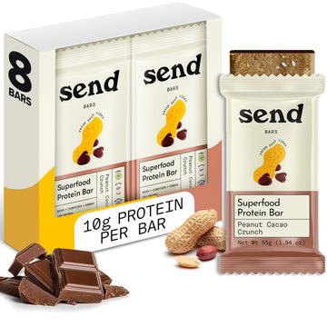 Send Bars Plant-Based Vegan Healthy Protein Bars, With Greens (Peanut Cacao Crunch, 8 Bars) – Only Real Ingredients, Zero Added Sugar, Gluten-Free, Dairy-Free