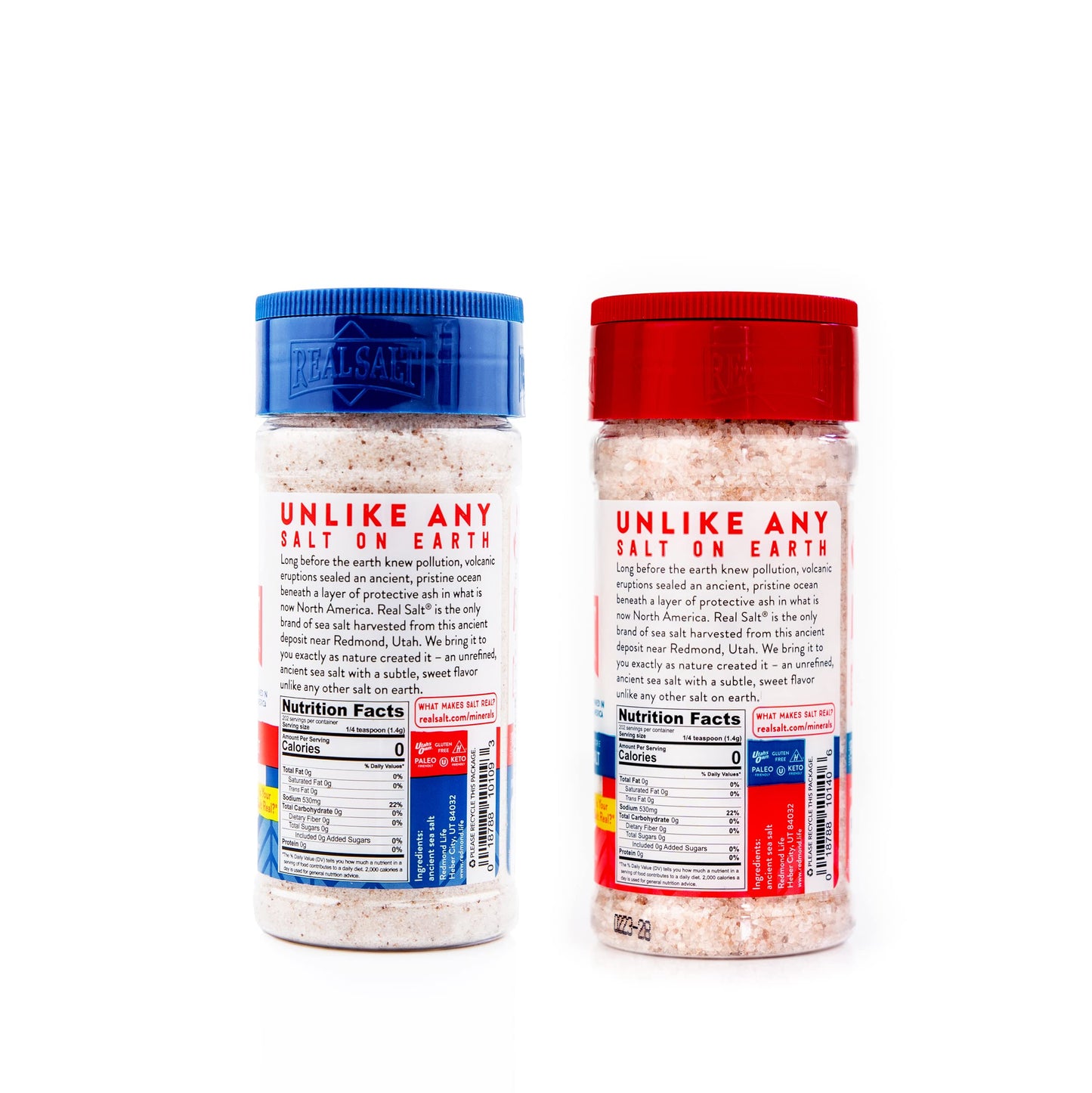 Redmond Real Salt - Natural Unrefined Sea Salt, 10oz Fine Salt shaker with 10oz Kosher Salt Shaker