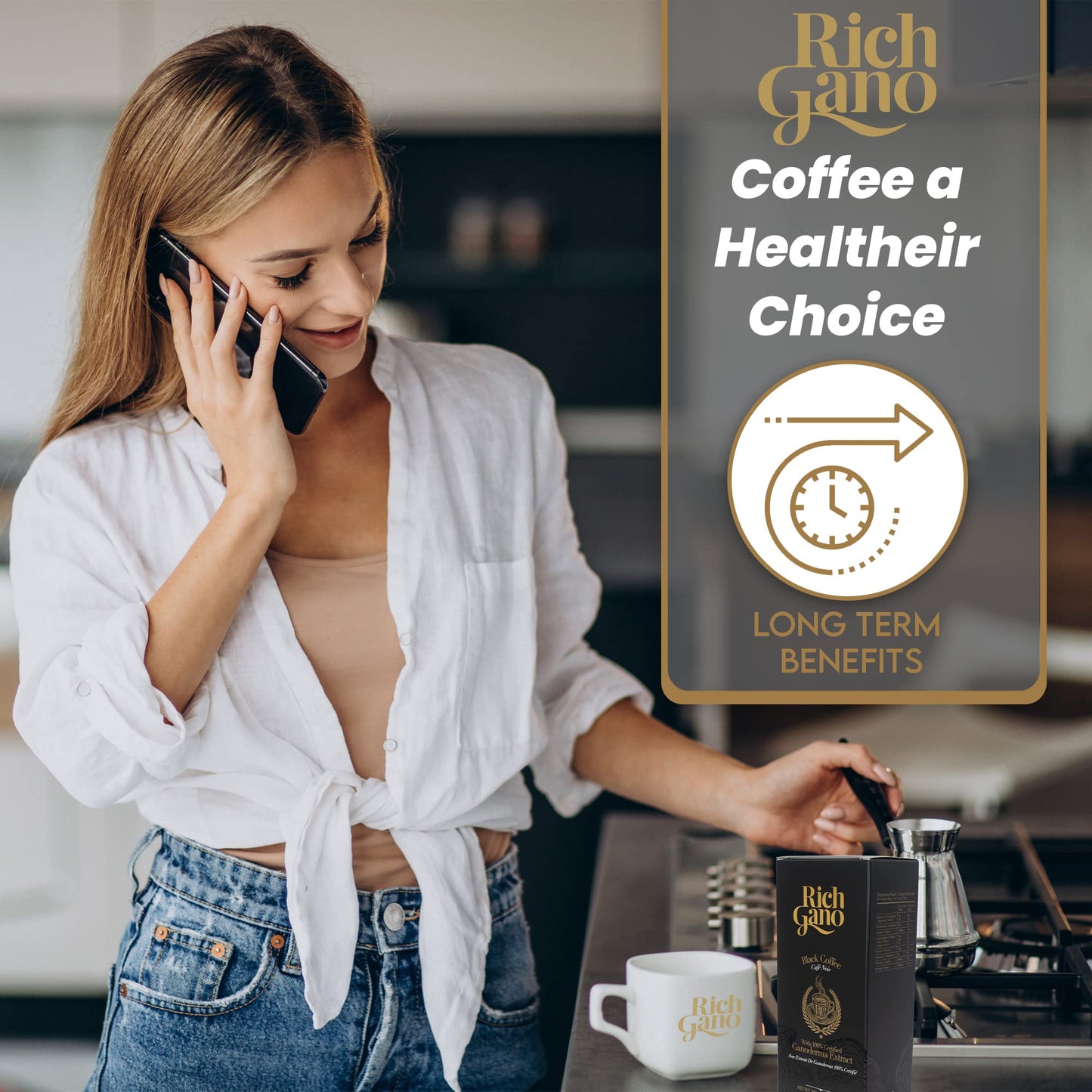 Rich Gano Reishi Mushroom Coffee - Instant Coffee Packets, Vegan Friendly, 2 Boxes of 30 Sachets