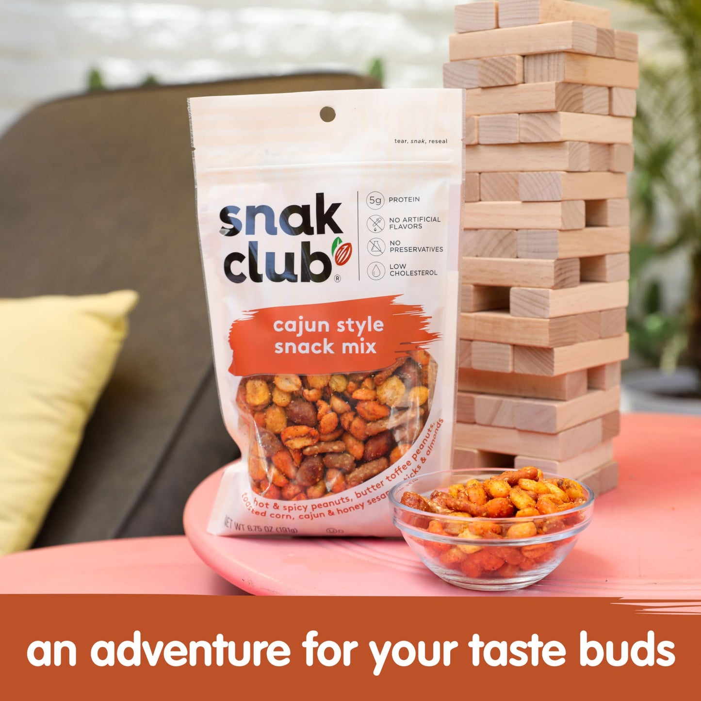 Snak Club Cajun Style Snack Mix With Hot And Spicy Peanuts, Butter Toffee Peanuts, Toasted Corn, Cajun And Honey Sesame Sticks,