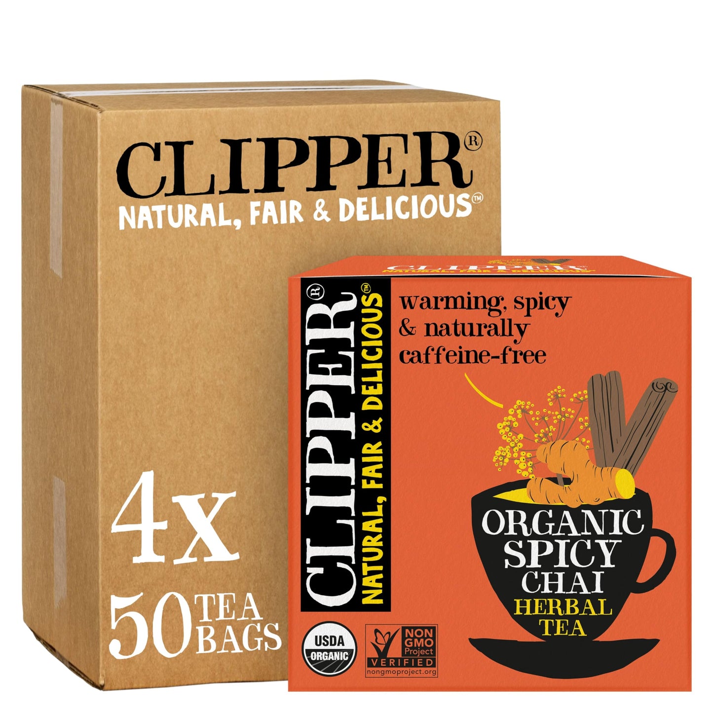 Clipper Tea Spicy Chai Herbal Tea – Caffeine Free, Usda Organic, Great Hot Or Iced – Warming, Spicy, Natural, Fair & Delicious – 200 Tea Bags