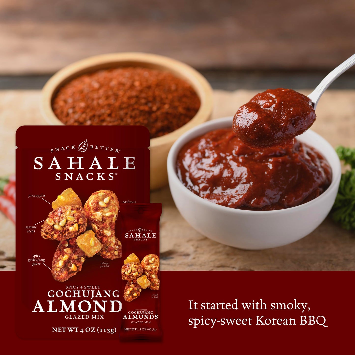 Sahale Snacks Gochujang Almonds Glazed Mix, Gluten Free, 4 Ounce (Pack of 6)