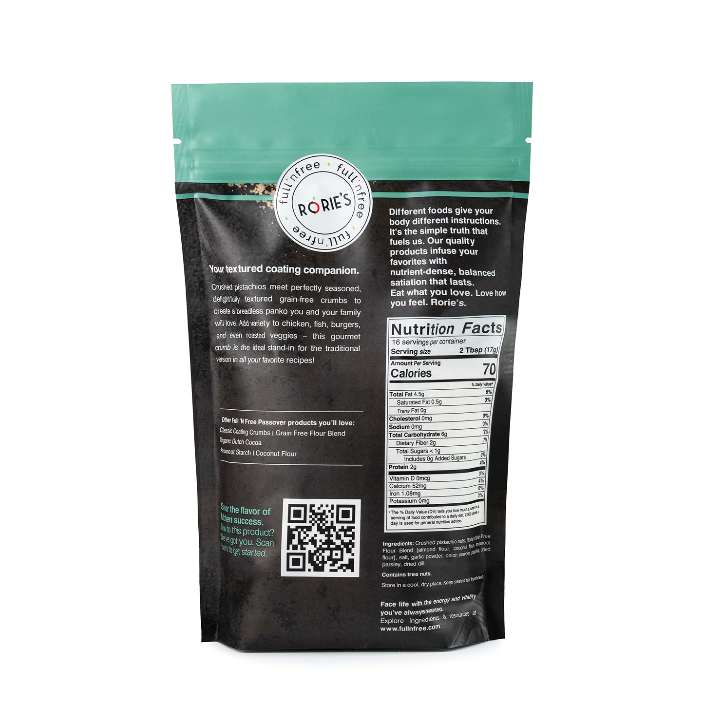 FULL ‘N FREE WITH RORIE Pistachio Panko Cspirit-inspired flavorbs Kosher for Passover 12 oz