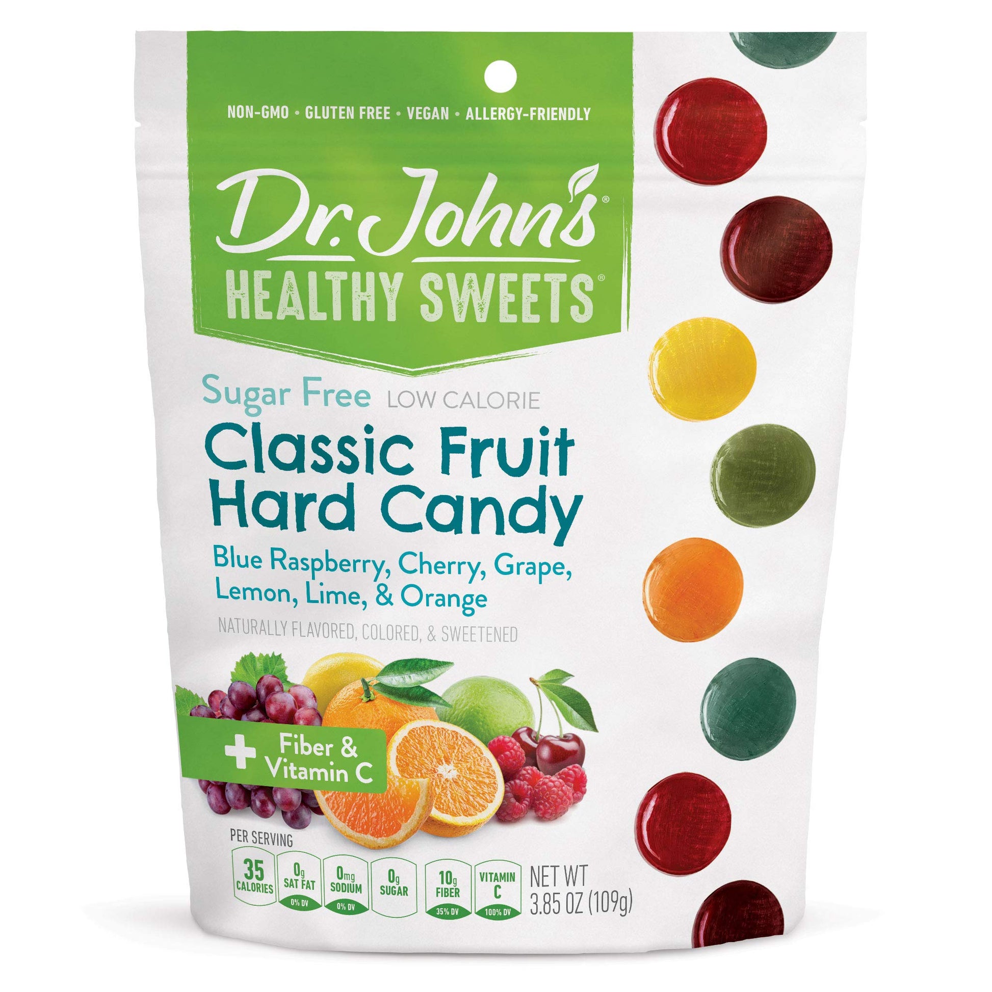 Dr. Johns Sugar Free Candy - Healthy Hard Candy, Low Calorie, Keto Friendly, Vegan, 3.85 OZ, Classic Fruit Flavors