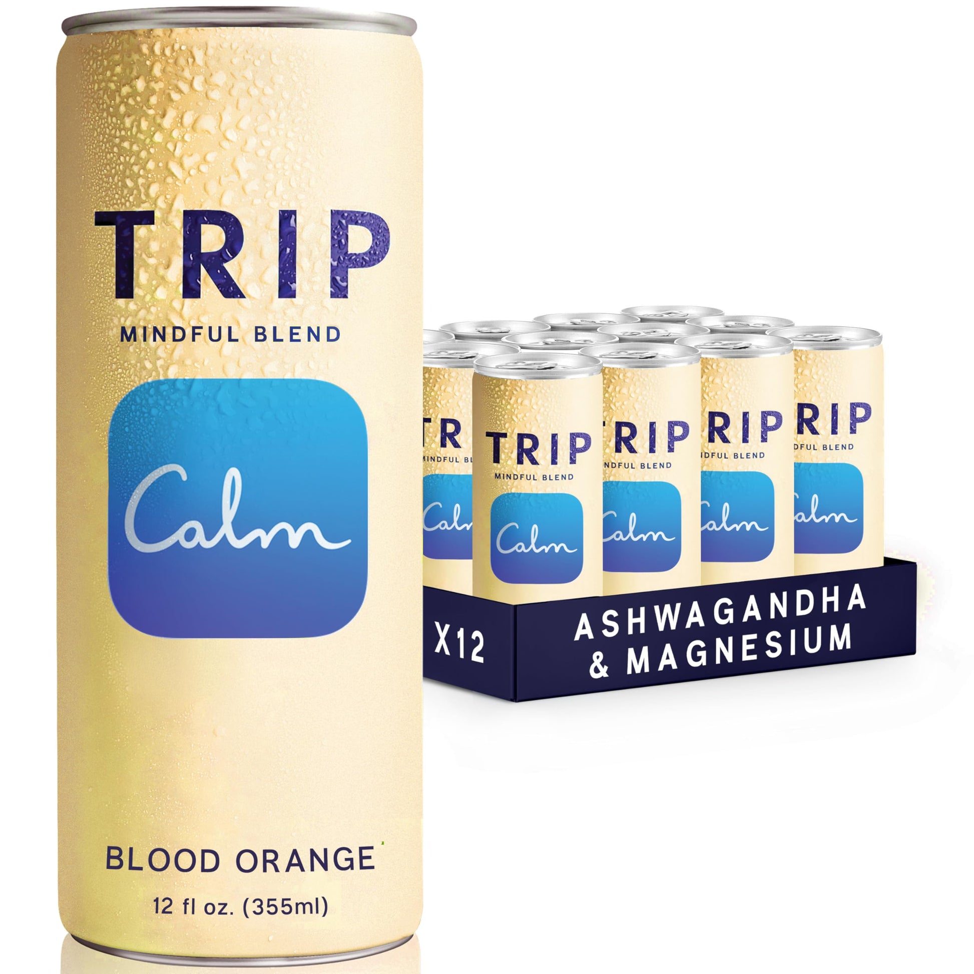 Trip Mindful Blend  Lightly Sparkling Calming Drink  120 MG Magnesium Citrate with Ashwagandha  Lions Mane & L Theanine  No Added Sugar  Low Calorie  Vegan  Blood Orange  12 Oz  12Pk