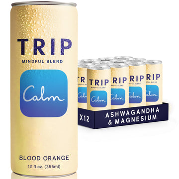 Trip Mindful Blend  Lightly Sparkling Calming Drink  120 MG Magnesium Citrate with Ashwagandha  Lions Mane & L Theanine  No Added Sugar  Low Calorie  Vegan  Blood Orange  12 Oz  12Pk