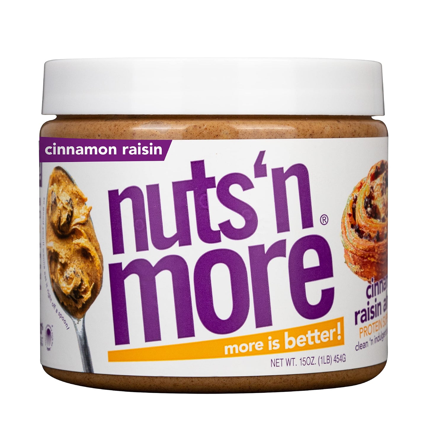 Nuts N More Cinnamon Raisin Almond Butter Spread, Low Carb, Gluten Free, 15oz Jar, Brown