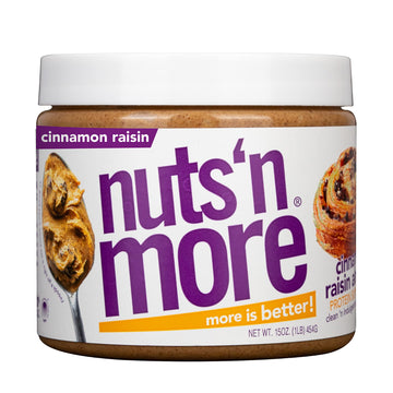 Nuts N More Cinnamon Raisin Almond Butter Spread, Low Carb, Gluten Free, 15oz Jar, Brown