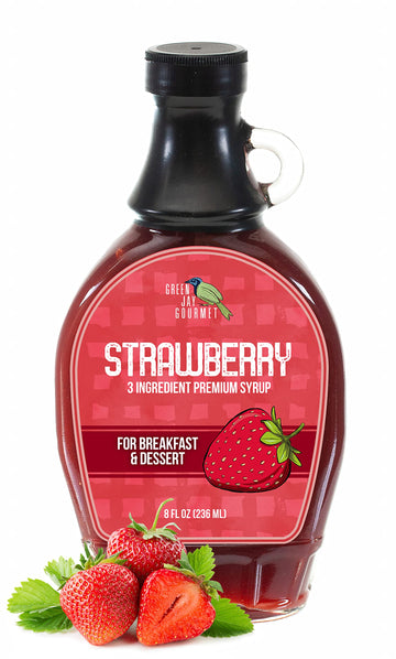 Green Jay Gourmet Strawberry Syrup - 3 Ingredient Premium Breakfast Syrup With Fresh Strawberries, Cane Sugar & Lemon Juice - Al