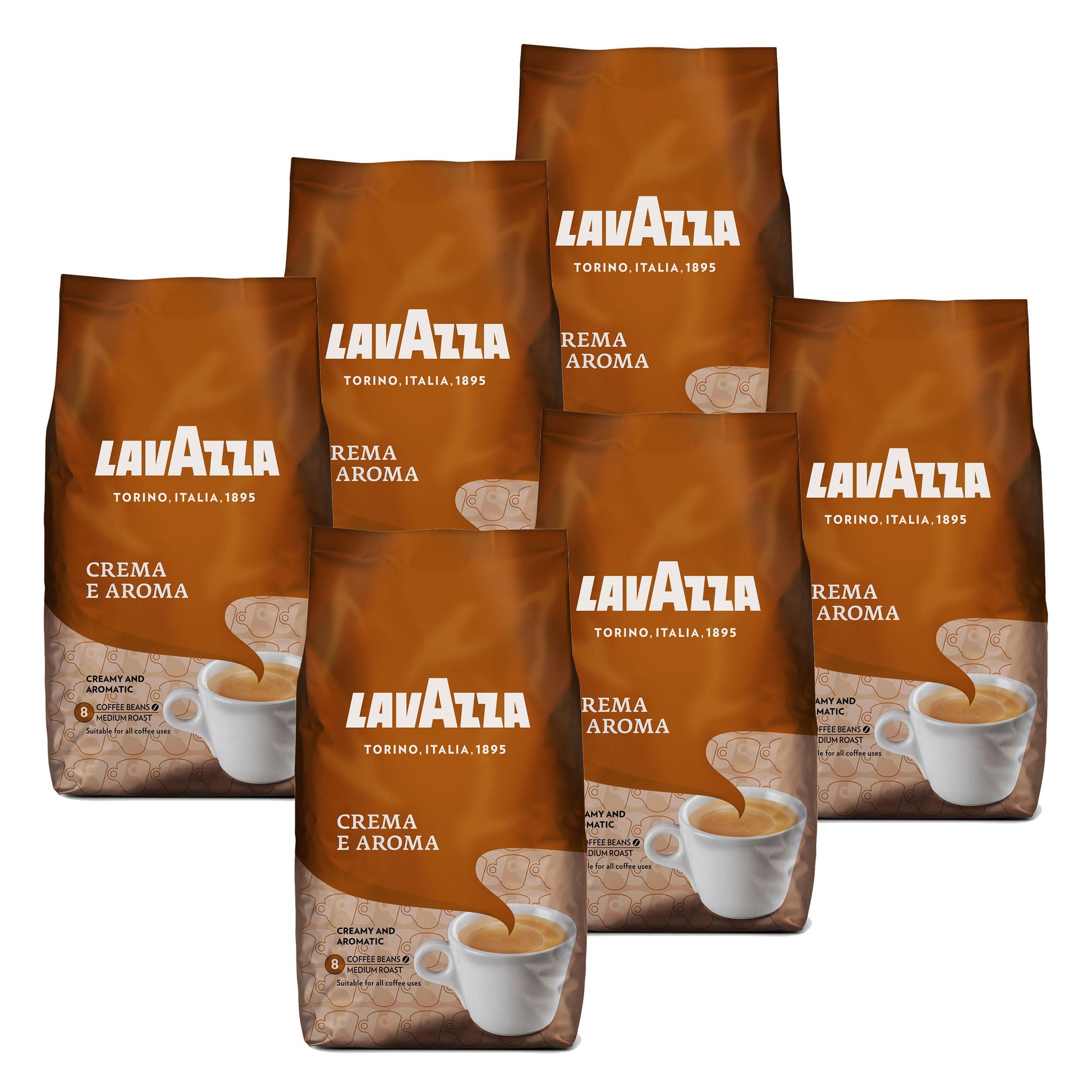 Lavazza Crema E Aroma Coffee Beans, 6 x 1000g, 2.2 lb Pack, Rich Flavor, Model 2540