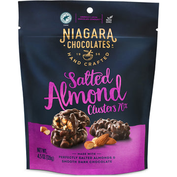 Niagara Chocolates Dark Chocolate And Salted Almond Clusters Stand-Up Bag (4.5Oz) Non-Gmo Premium Chocolate Hand-Crafted