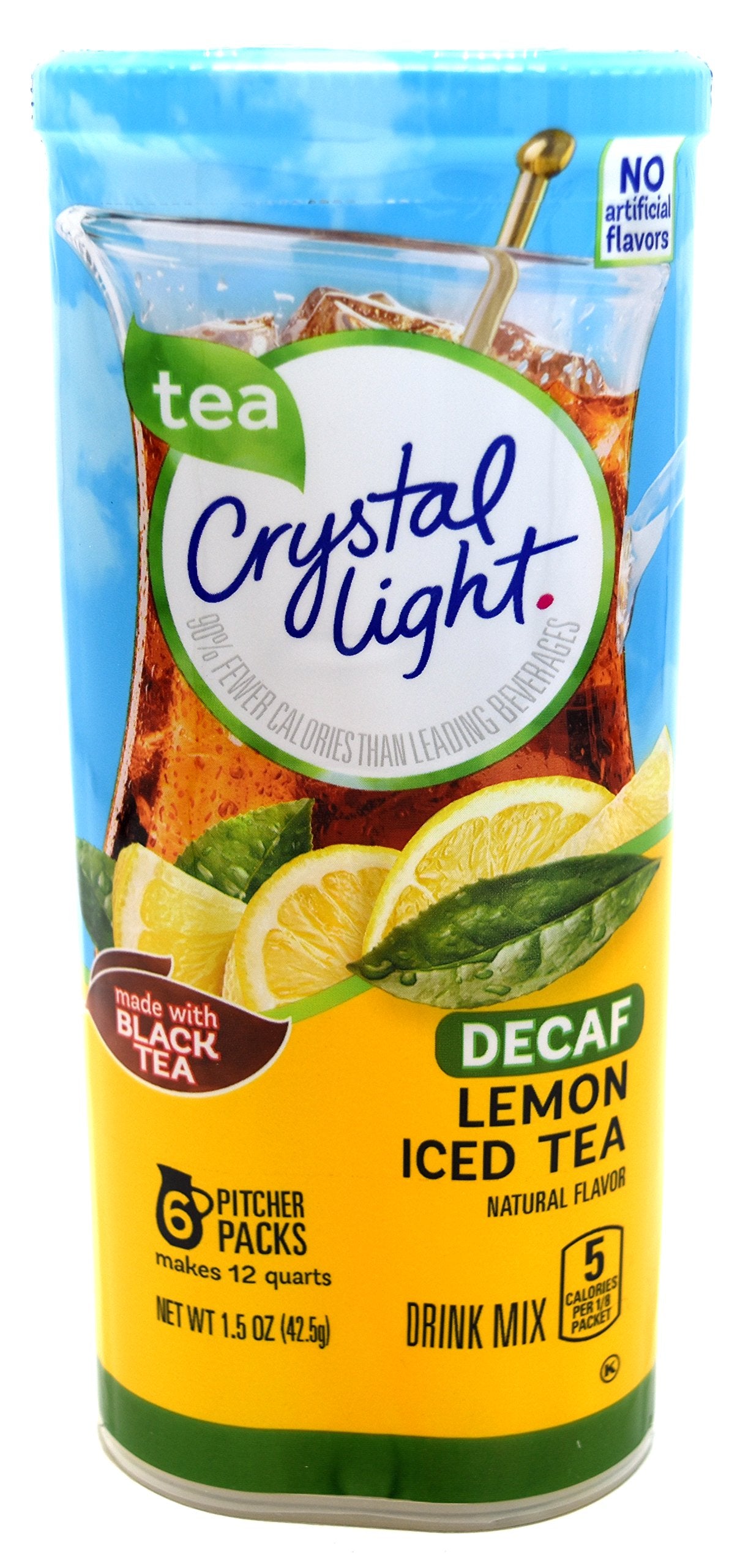 Crystal Light Iced Tea Decaffeinated Lemon Natural Flavor, 12-Quart 1.5-Ounce Canister (Pack Of 3)