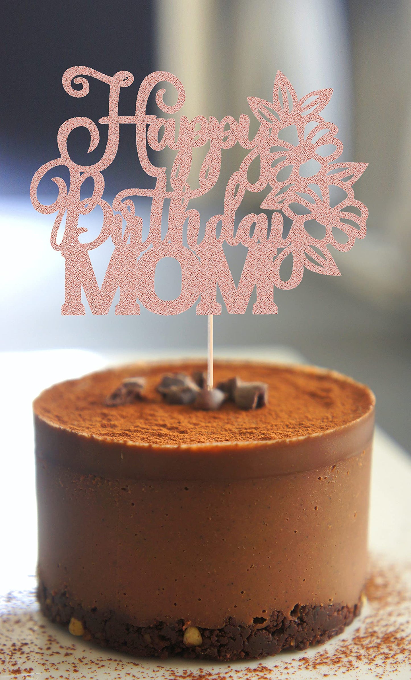 Ahaoray Happy Birthday Mom Cake Topper - Rose Gold Glitter Flower Mother'S Birthday Cake Decoration Supply - Birthday Party Deco