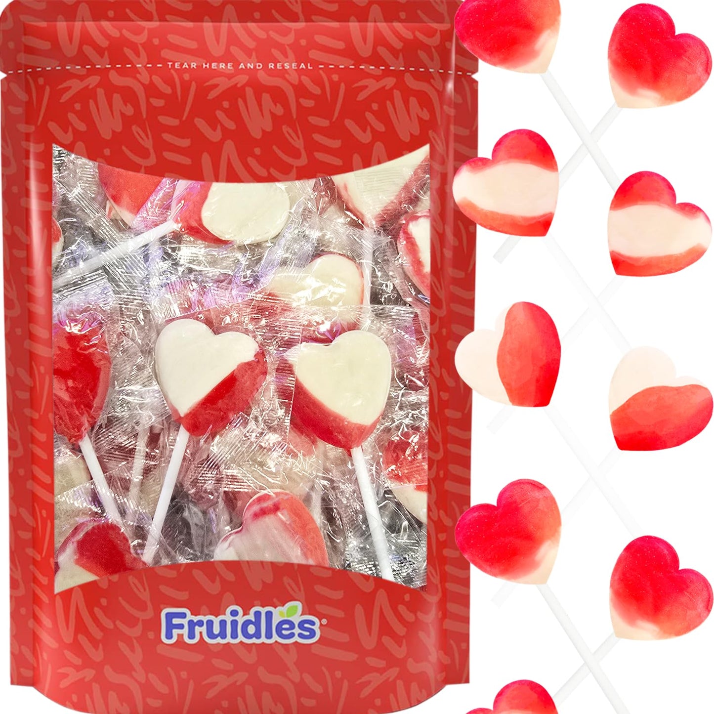 Fruidles Mini Heart Shaped Lollipops, Strawberry & Cream, 5g, Individually Wrapped, 1200 Lollipops