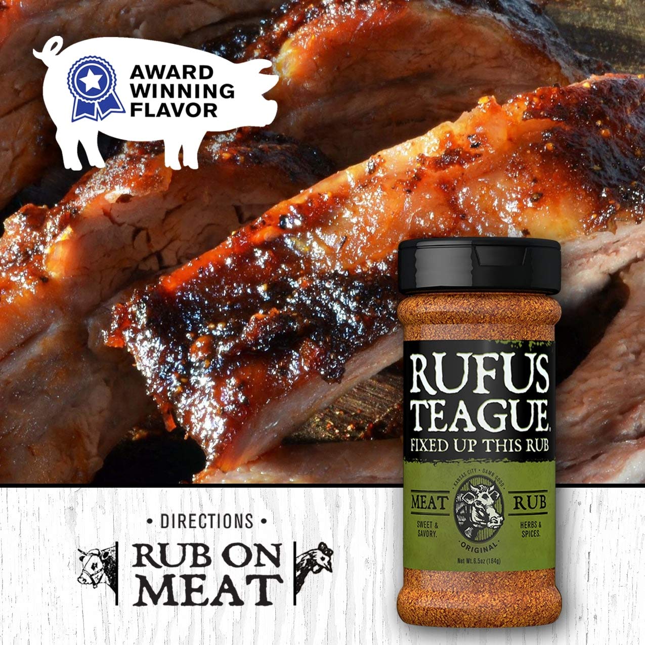 Rufus Teague - Meat Rub - Premium BBQ Rub - 6.5oz Bottles - 2 Pack
