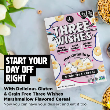 Protein & Gluten Free Breakfast Cereal By Three Wishes - Marshmallow (4-Pack) - 8G Of Protein & 3G Of Sugar Snack - Kosher, Grai