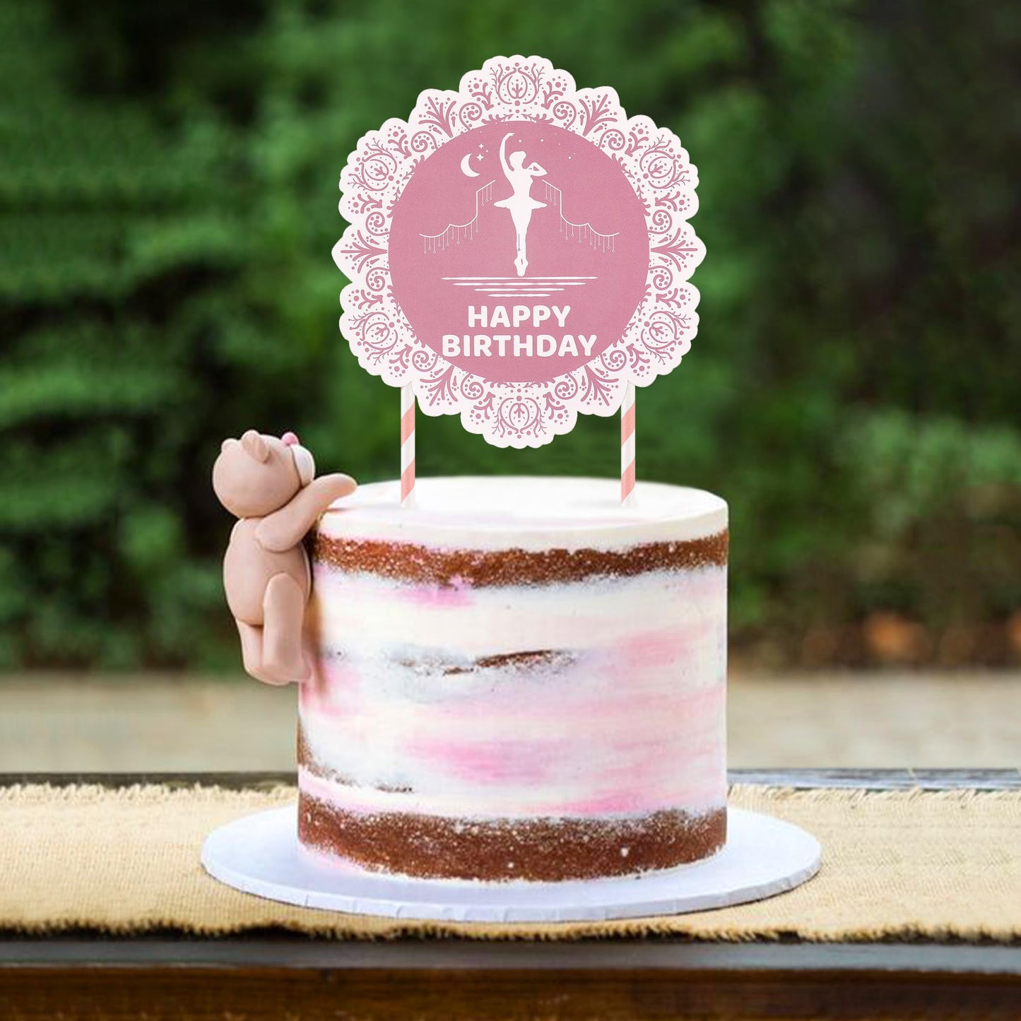 Ercadio 1 Pack Ballerina Tutu Cake Toppers Round Pink Ballet Girl Happy Birthday Cake Toppers Ballerina Cake Picks For Ballerina