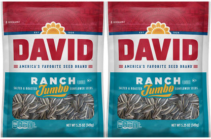 David, Sunflower Seeds, Roasted & Salted, Ranch, 5.25oz Bag (Pack of 2)