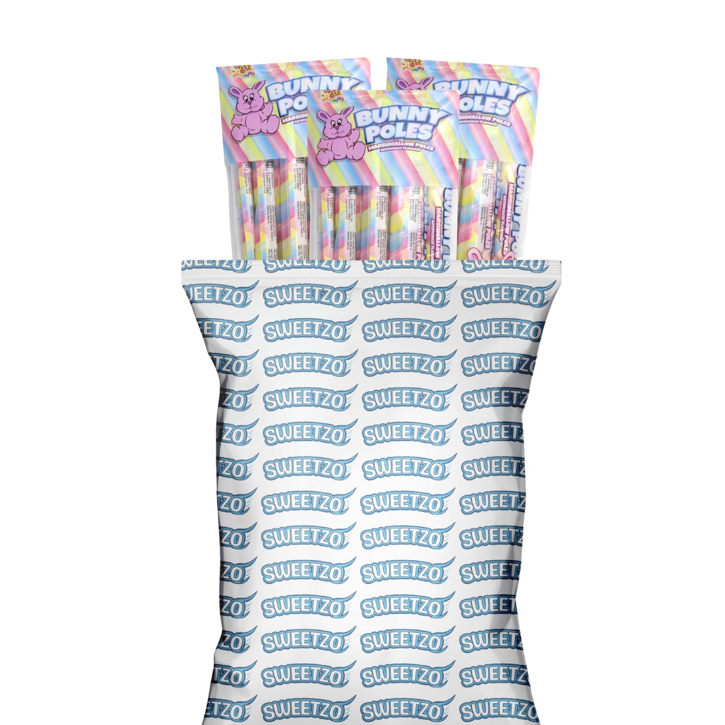 Bunny Poles Marshmallow Twists, Pastel Fluffy Candy Sticks, Individually Wrapped Party Favor Treats, (Pack Of 3)