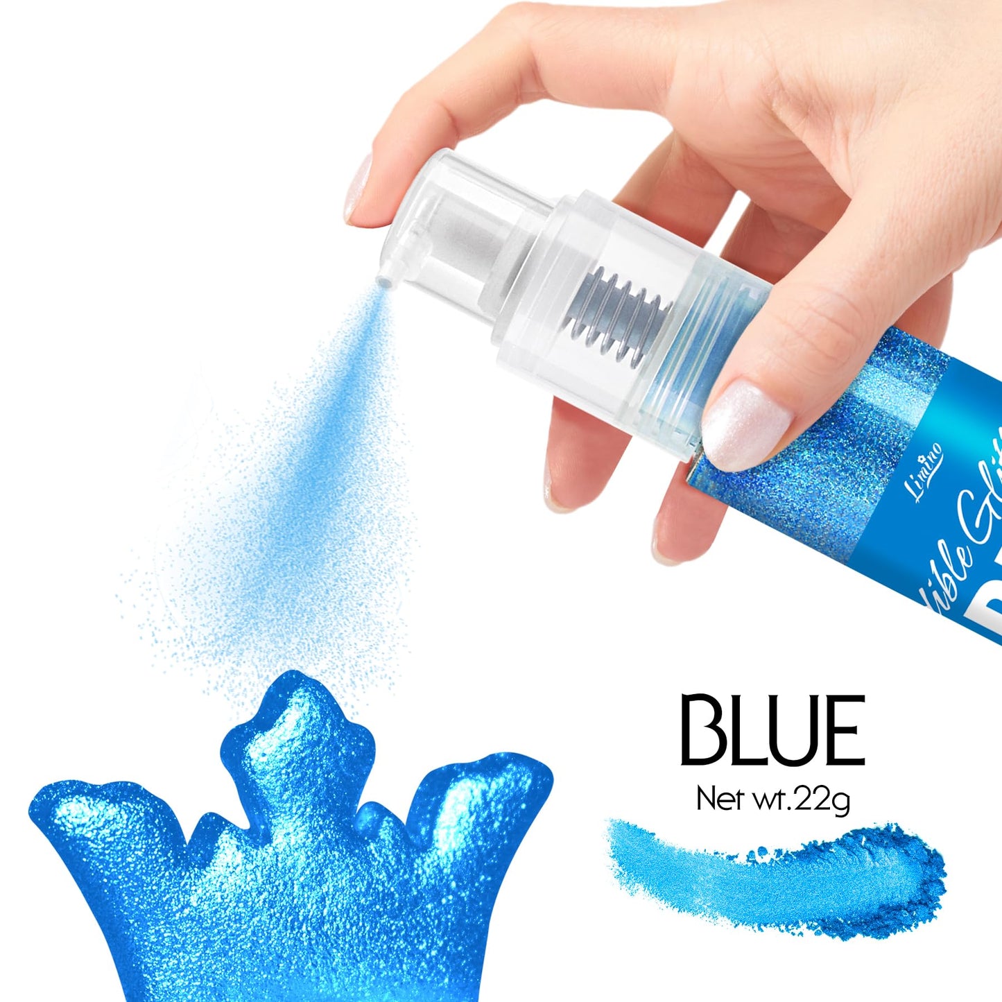 Limino Edible Glitter Spray - 22g Metallic Food Grade Shimmer Glitter for Cake Decorating, Baking, and Drinks - Blue