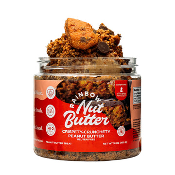 Rainbow Nut Butter, Crispety Crunchety Peanut Butter, Spread, Treat, Snack, Dessert, Candy Bar, Milk Chocolate Chips, High Prote