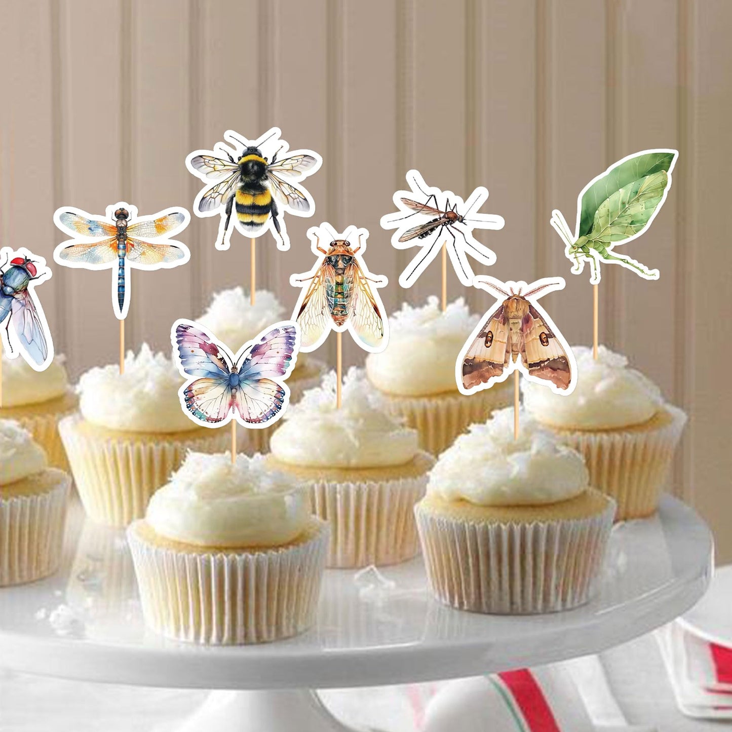 Ercadio 32 Pcs Insect Theme Cupcake Toppers Dragonflies Bees Flies Butterflies Moths Cupcake Pick Decorations For Insect Theme B
