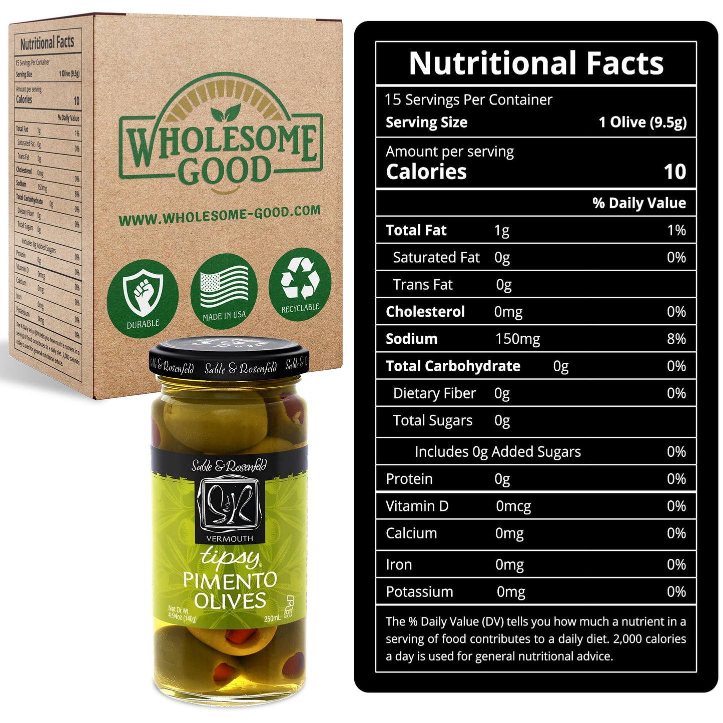 Sable & Rosenfeld Tipsy Vermouth Olives, 250 ML, Green, Model B85712