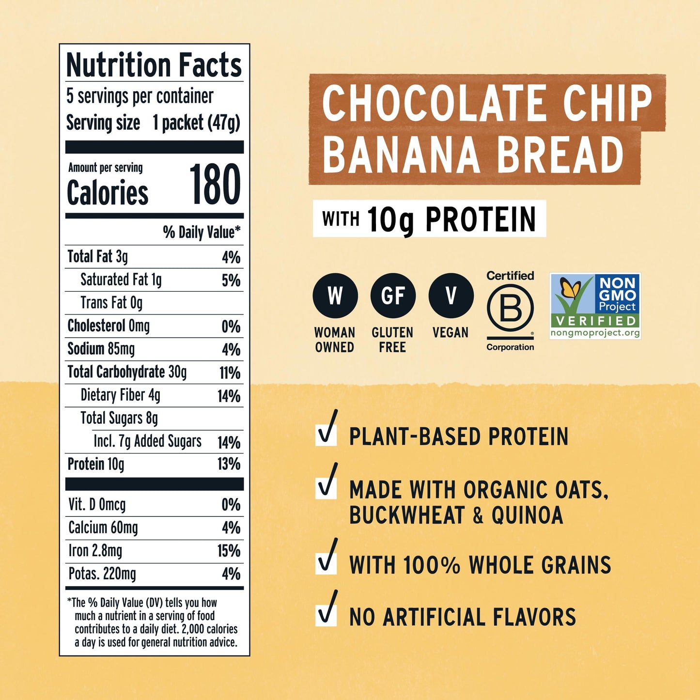 Purely Elizabeth Creamy & Hearty Protein Instant Oatmeal, Chocolate Chip Banana Bread, Vegan Friendly, Organic, Gluten Free & No