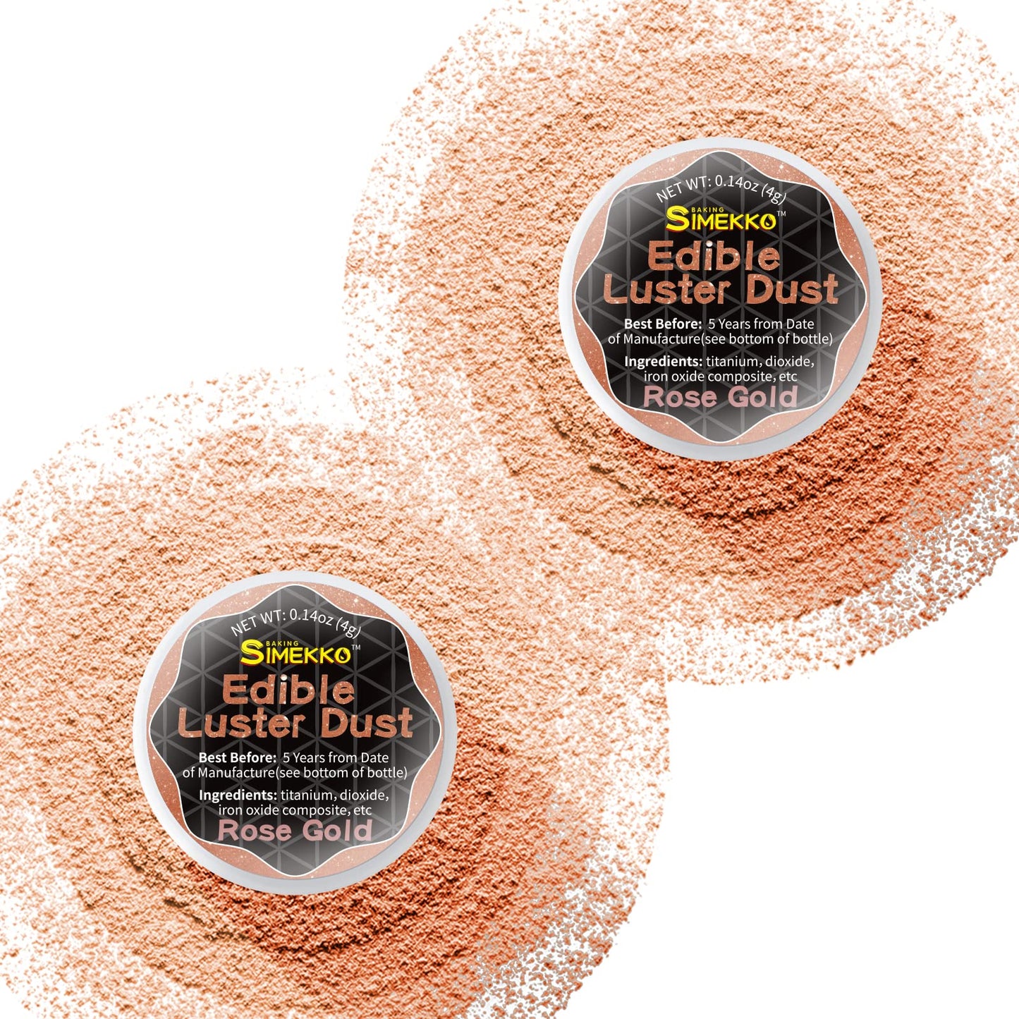 SIMEKKO Edible Glitter Luster Dust for Drinks, 2 Bottles, 4g Each, Rose Gold
