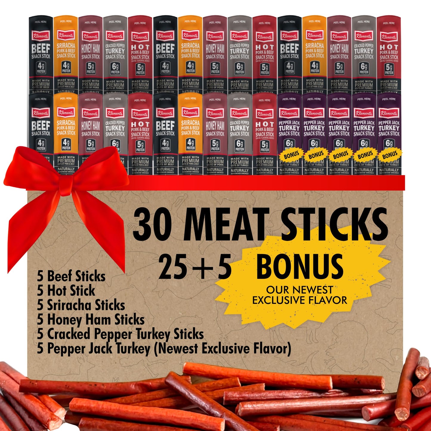 Jerky.Com 30-Pack Jerky Variety Pack Meat Sticks - Low Carb, High Protein Snacks | Keto Friendly, Gluten Free | Bonus Includes Limited Availability Flavor | Turkey, Ham, Pork & Beef Sticks | Jerky Gifts For Men & Women