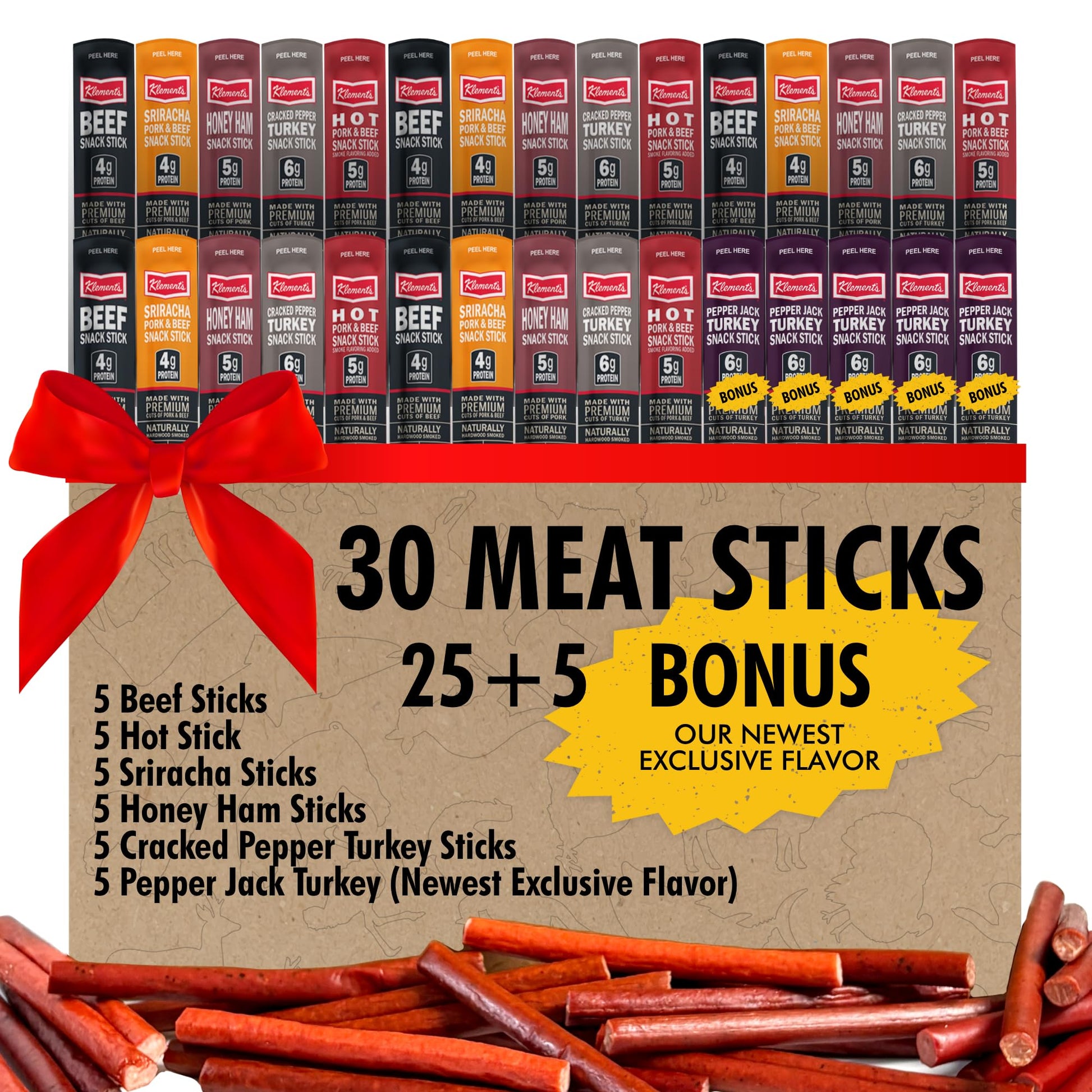 Jerky.Com 30-Pack Jerky Variety Pack Meat Sticks - Low Carb, High Protein Snacks | Keto Friendly, Gluten Free | Bonus Includes Limited Availability Flavor | Turkey, Ham, Pork & Beef Sticks | Jerky Gifts For Men & Women