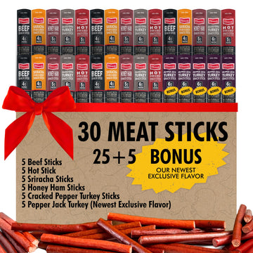 Jerky.Com 30-Pack Jerky Variety Pack Meat Sticks - Low Carb, High Protein Snacks | Keto Friendly, Gluten Free | Bonus Includes Limited Availability Flavor | Turkey, Ham, Pork & Beef Sticks | Jerky Gifts For Men & Women