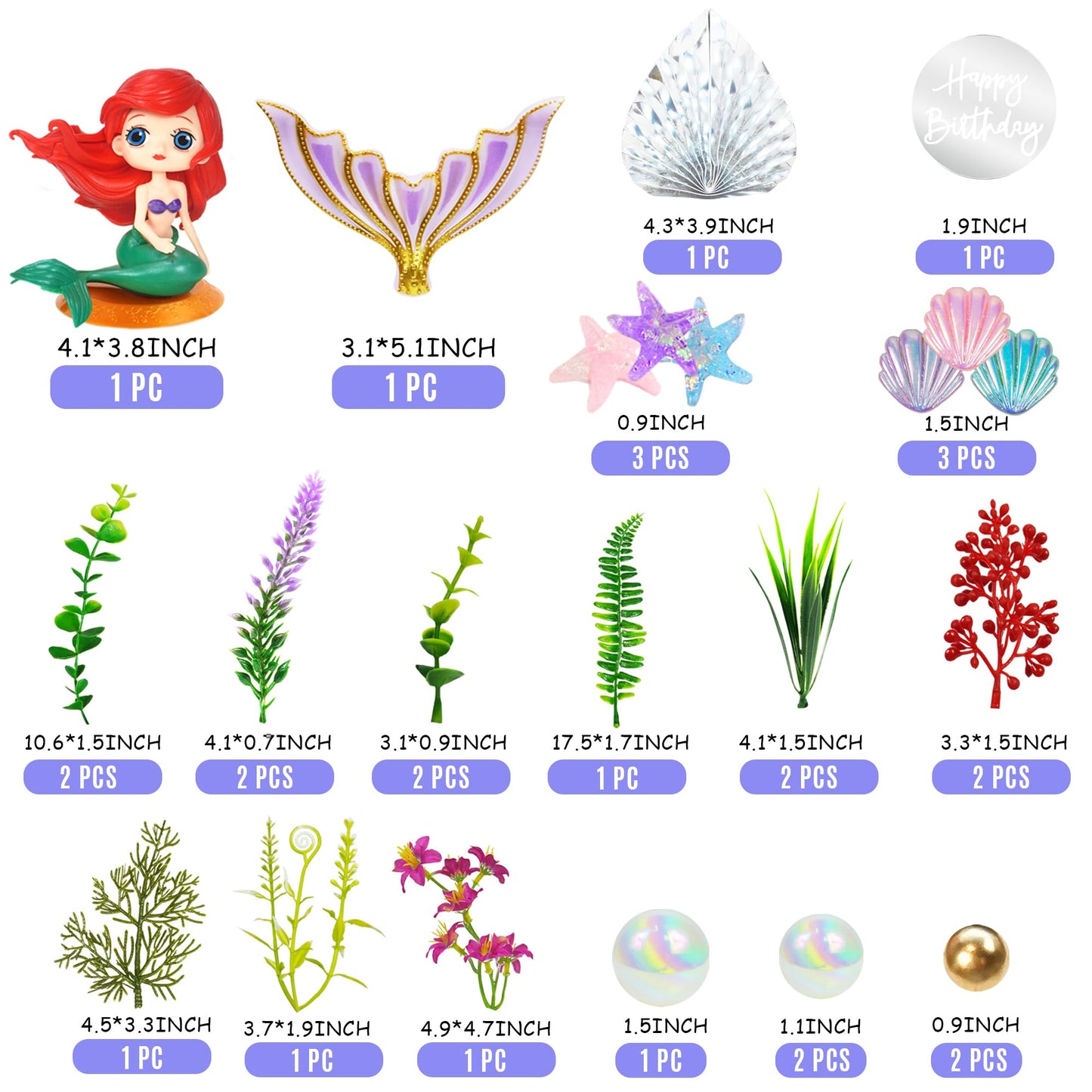 Mermaid Cake Toppers Under The Sea Mermaid Tail Cake Decorations Artificial Water Plants With Pearl Ball For Girl Kid Birthday P