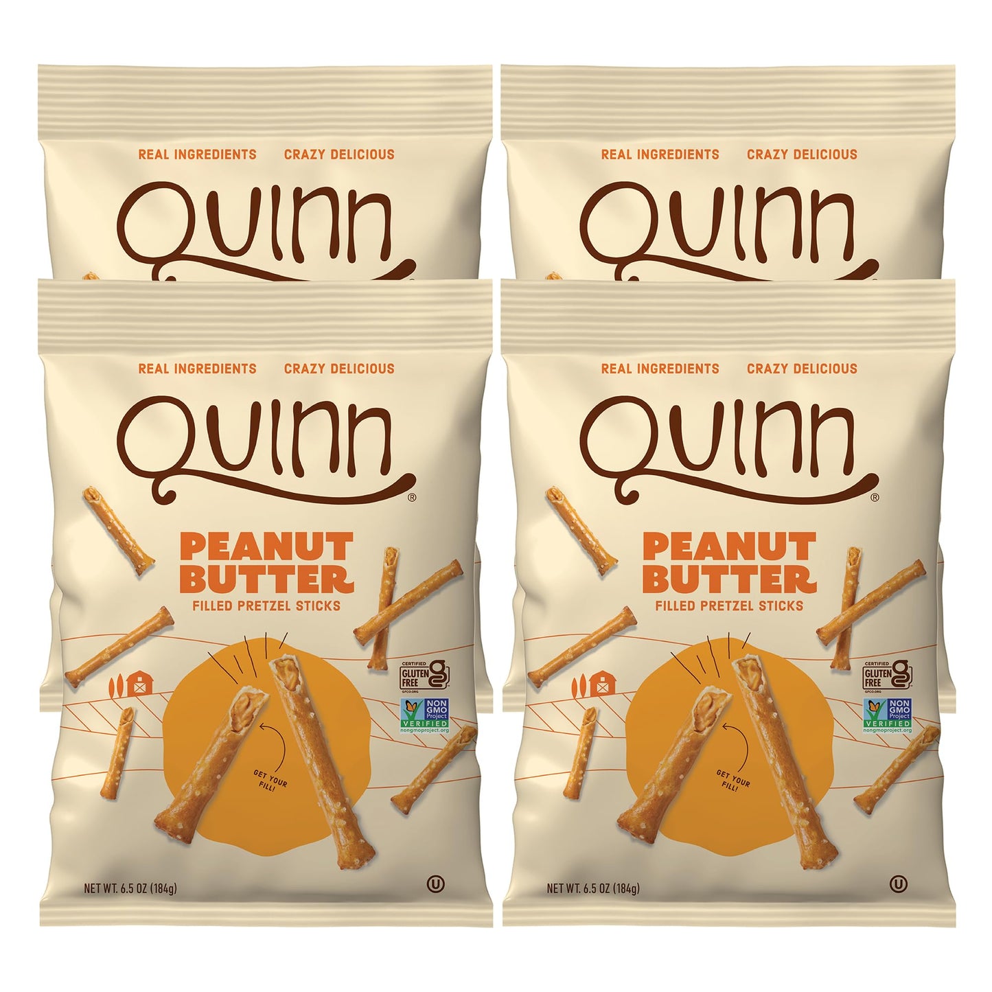 Quinn Peanut Butter Filled Pretzel Sticks, Gluten Free, Dairy Free, Vegan, 6.5 oz (Pack of 4)