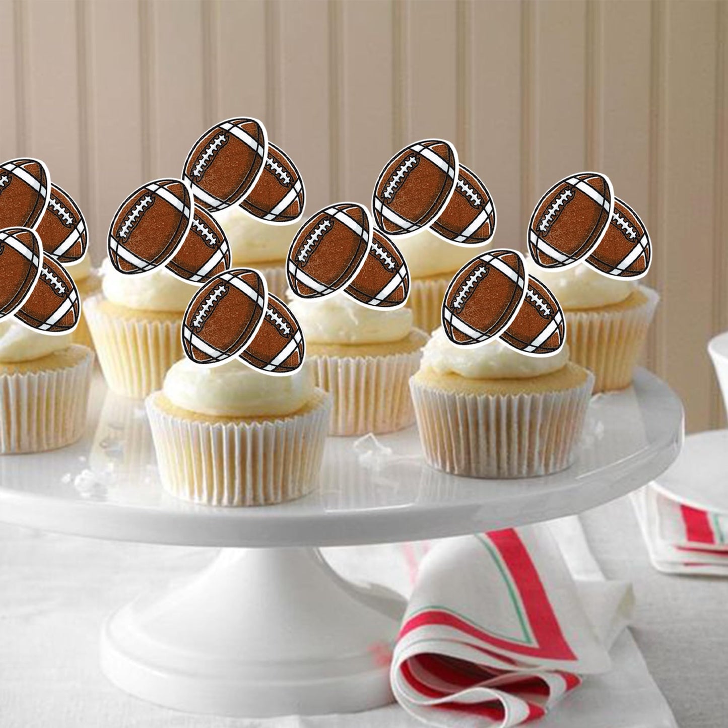 Rssta i 48 Pack Edible American Football Cupcake Toppers, Rugby Color, 1.6 x 1.1 inches, Perfect for Baby Showers and Birthday Parties