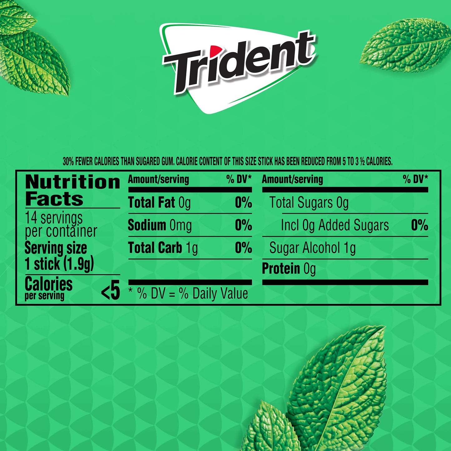 Trident Spearmint Sugar Free Gum, 6 Packs Of 14 Pieces (42 Total Pieces)