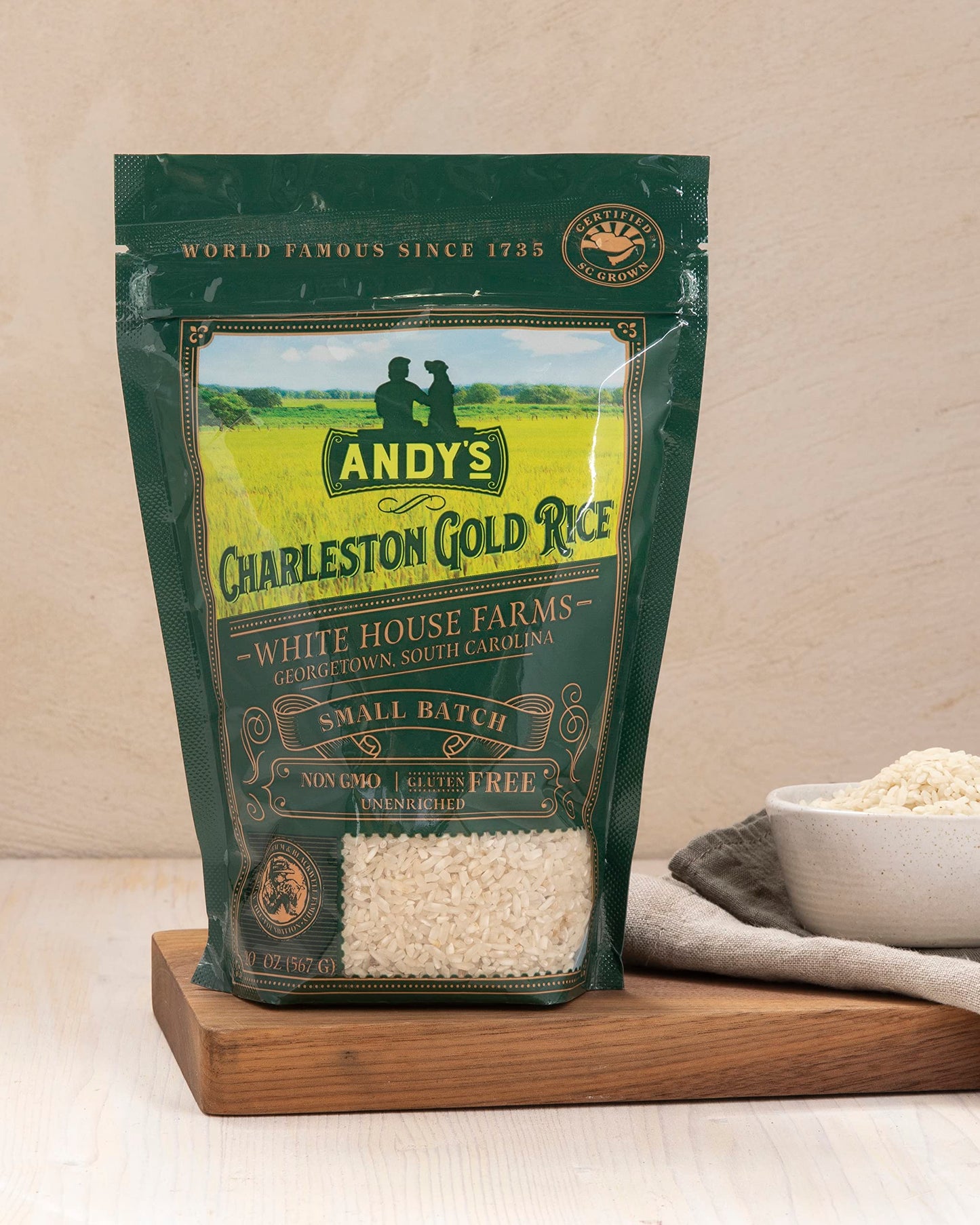 Andy’S Organic Carolina Gold Rice | Charleston Gold Long Grain White Rice | Gluten Free, Non Gmo & Sugar Free | Aromatic | Harvested In The Usa | 1 Pack | 20 Oz (1.25Lb)