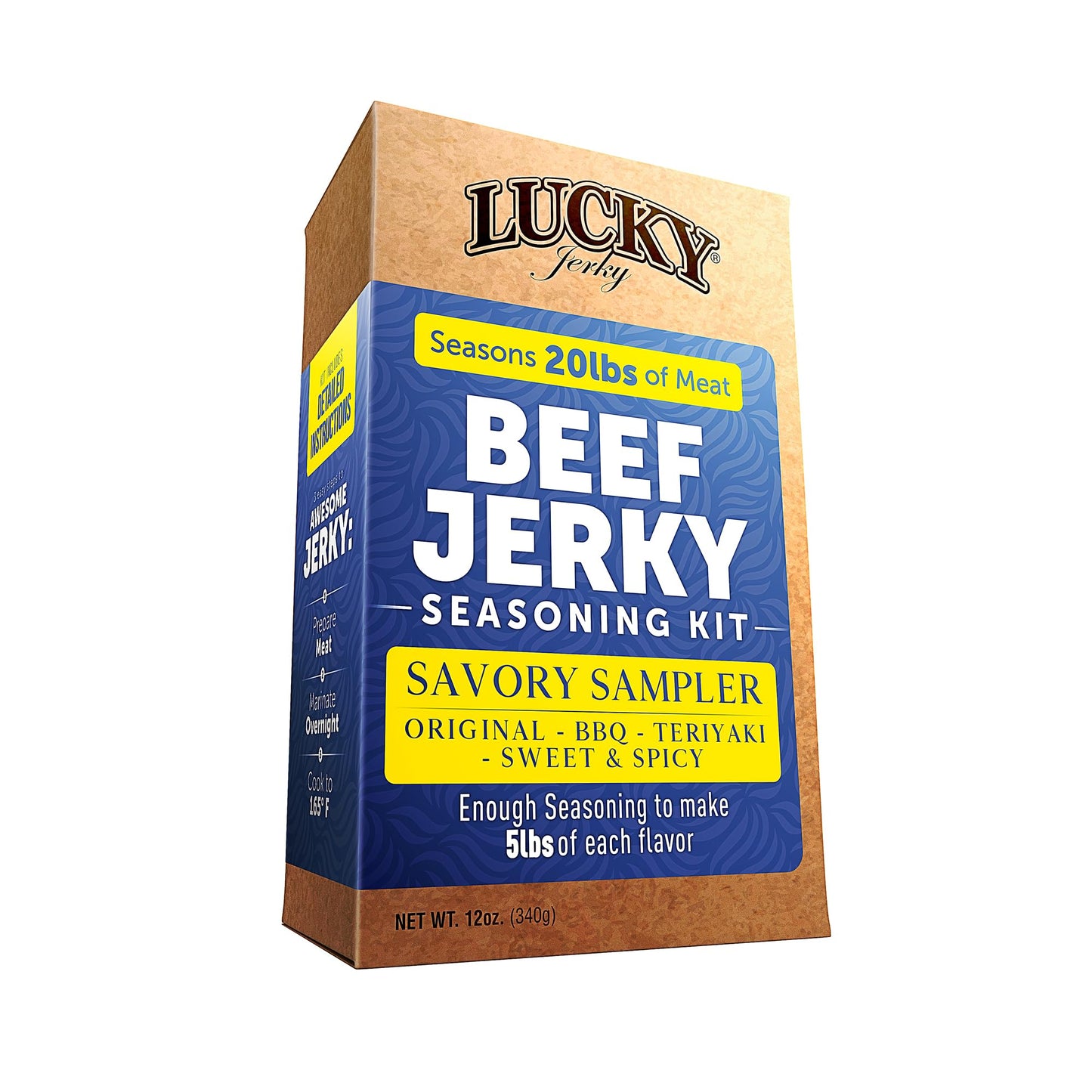 Lucky Jerky Ultimate Savory DIY Seasoning Kit - 12oz - Original, BBQ, Teriyaki, Sweet & Spicy Flavors - Perfect for Homemade Bee