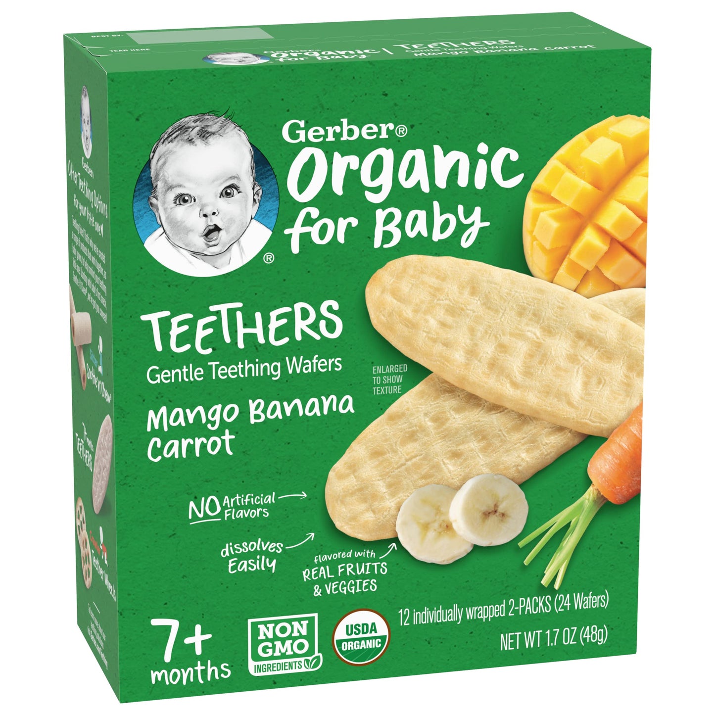 Gerber Organic For Baby Teethers, Mango Banana Carrot, Gentle Teething Wafers, Made With Non-Gmo Ingredients, 12 Individually Wr