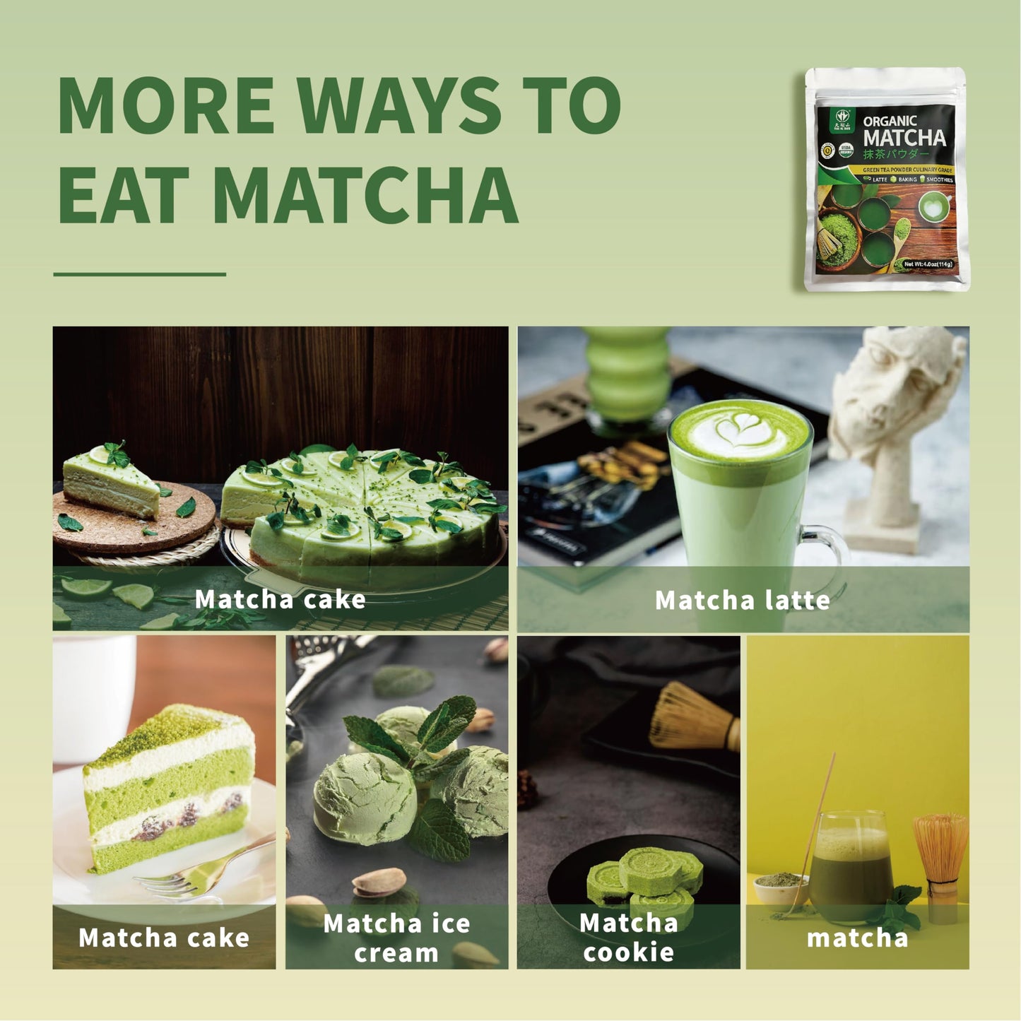 Tian Hu Shan Organic Matcha Green Tea Powder 4.0Oz/114G, Matcha Culinary Grade For Lattes, Cooking, Baking