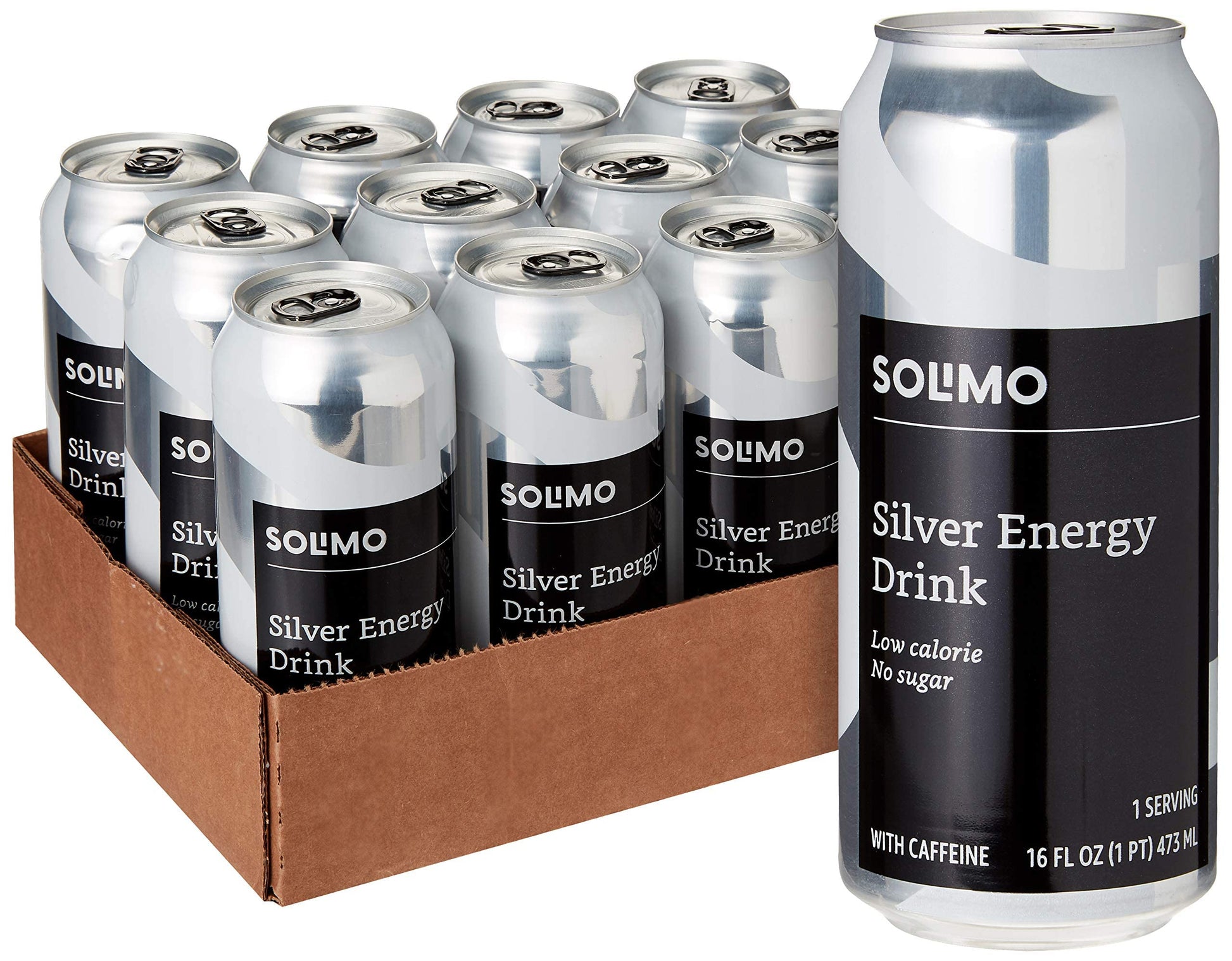 large online retailer Brand - Solimo Silver Energy Drink  Sugar-Free  Vegan  Low-Calorie  16 fl oz (Pack of 12)