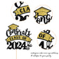 YCTHUNFISH Graduation Cake Topper, Gold Black Glitter, Class of 2024, Small, Bamboo Material