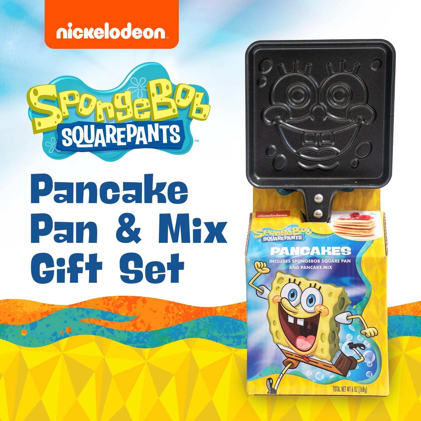 Ten Acre Gifts Spongebob Squarepants Pancake Mix And Pan Gift Set, Easy Instant Baking Mix With Square Frying Pan, 6 Oz