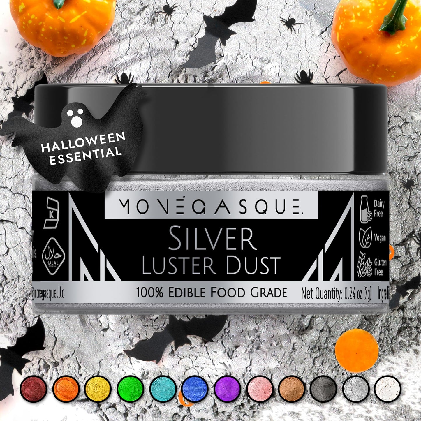 Mon  Gasque Silver Luster Dust Edible Glitter For Cocktails 7G- Silver Edible Glitter - Vegan Silver Halloween Food Coloring - S
