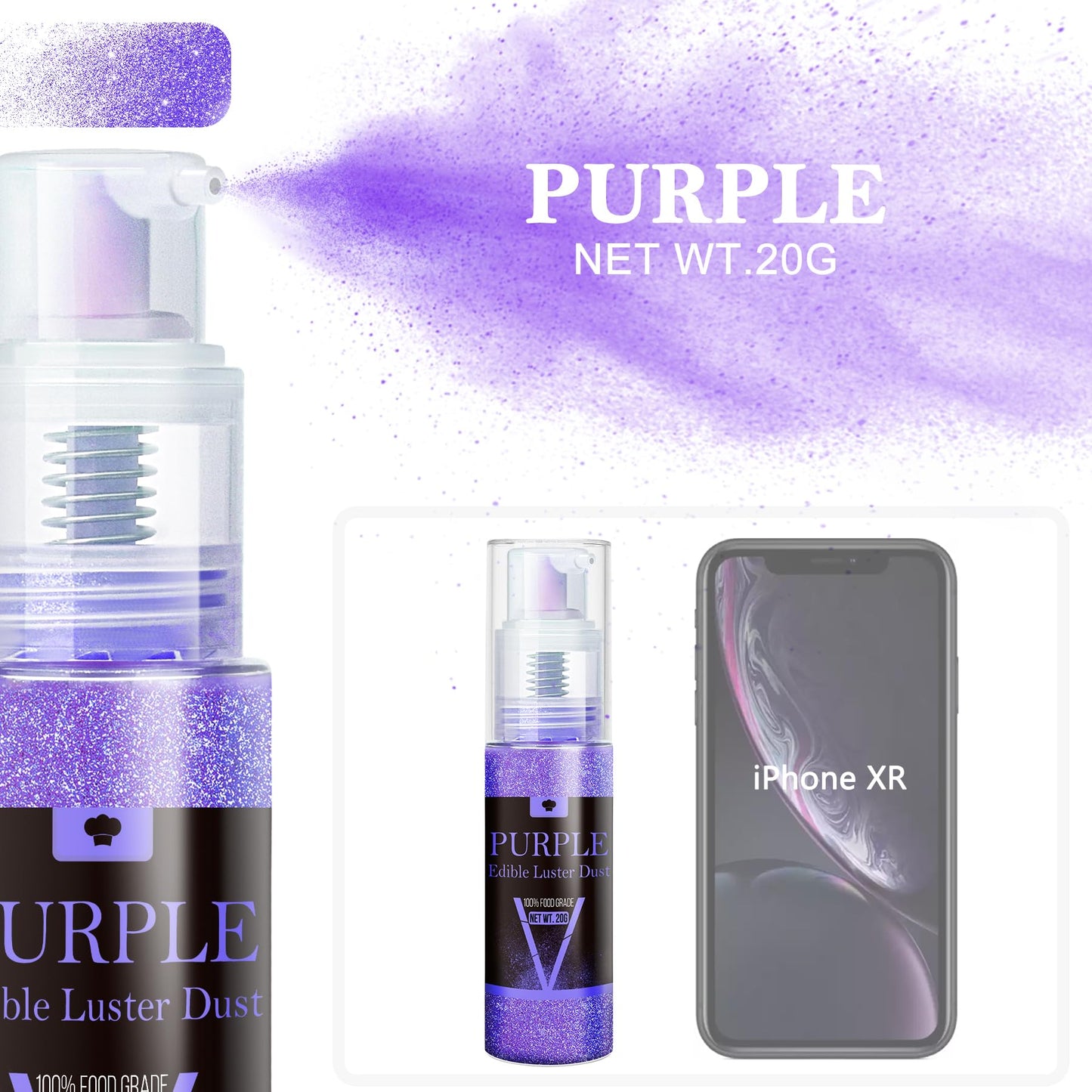 Vividye Edible Glitter Spray - 20g Purple Luster Dust for Baking, Cocktails, Cake, and Candy Decoration