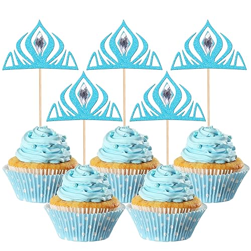 24 Pcs Frozen Crown Cupcake Toppers With Crystal Winter Princess Crown Cupcake Picks Bridal Shower Cake Decorations For Winter F