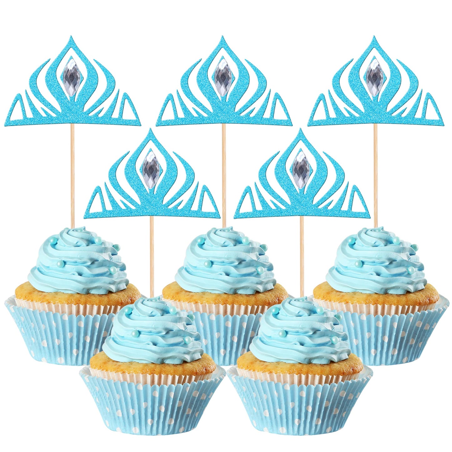 24 Pcs Frozen Crown Cupcake Toppers With Crystal Winter Princess Crown Cupcake Picks Bridal Shower Cake Decorations For Winter F