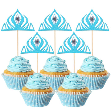 24 Pcs Frozen Crown Cupcake Toppers With Crystal Winter Princess Crown Cupcake Picks Bridal Shower Cake Decorations For Winter F