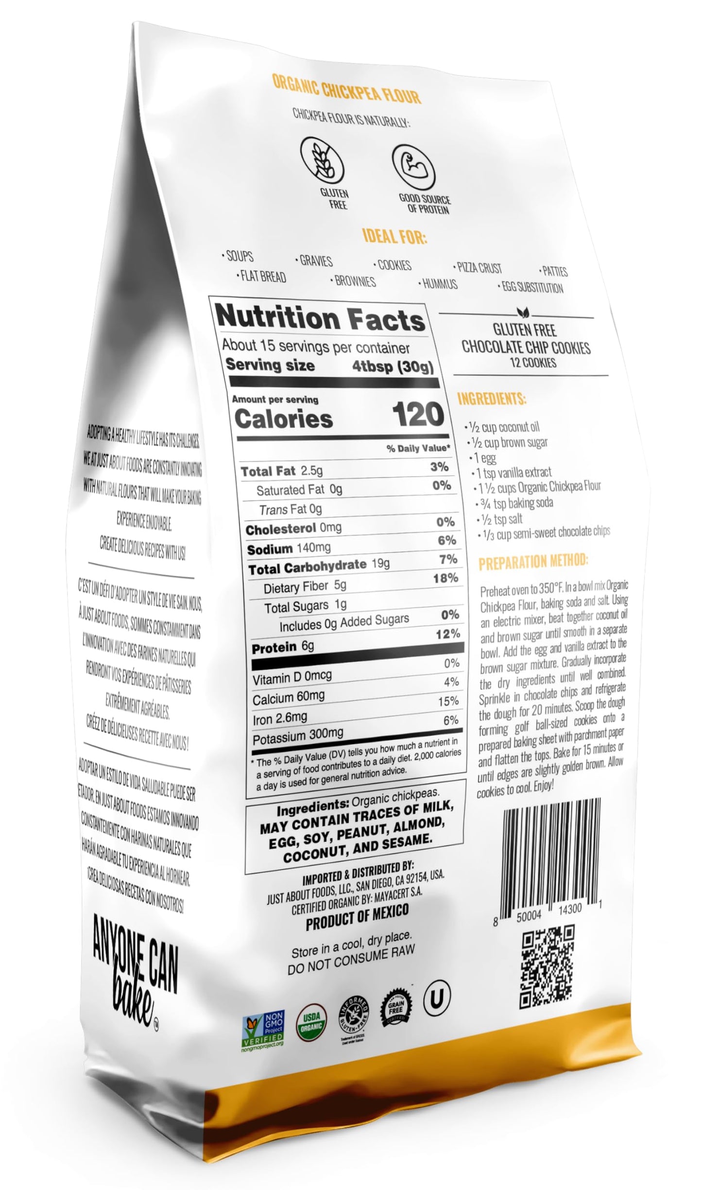 Organic Chickpea Flour 1Lb (454 G) Usda Organic Gluten Free Grain Free Non Gmo Kosher Pack Of 1 | Just About Foods